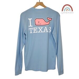 Vineyard Vines Texas Long Sleeve Crewneck Tee Light Blue Oversized Shirt Top
